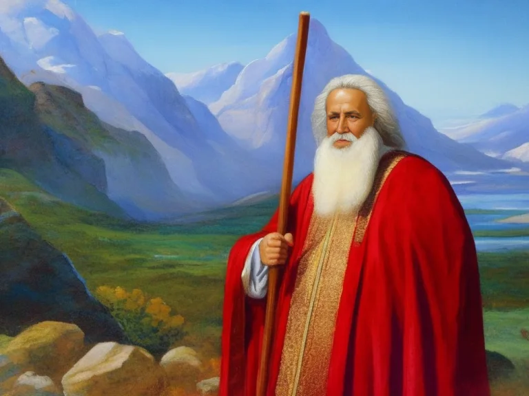 A Painting Of A Man With A Beard And A Long White Beard Hold...