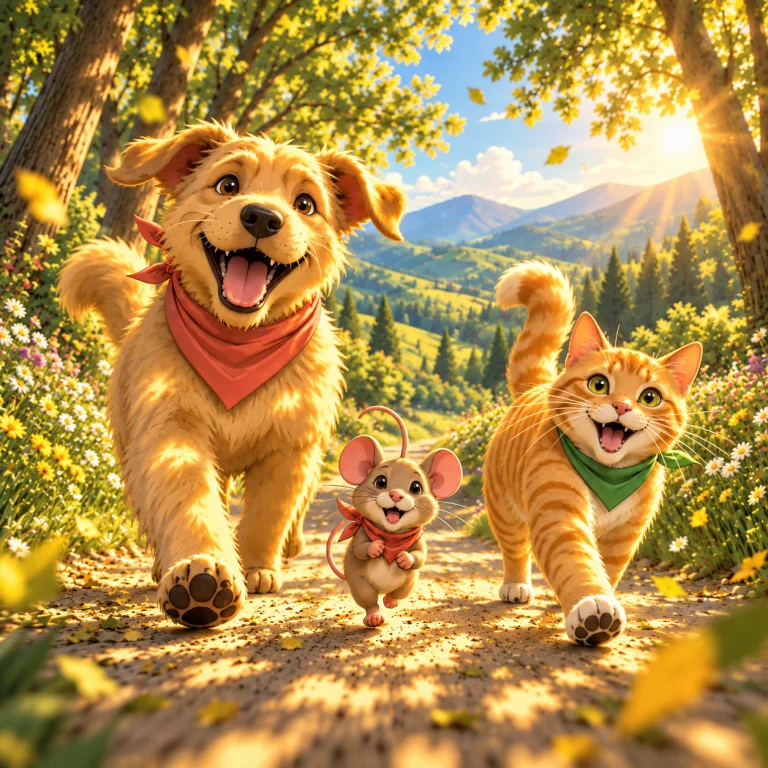 3d Disneyart Front View A Cat, A Mouse, And A Dog Walk Along...
