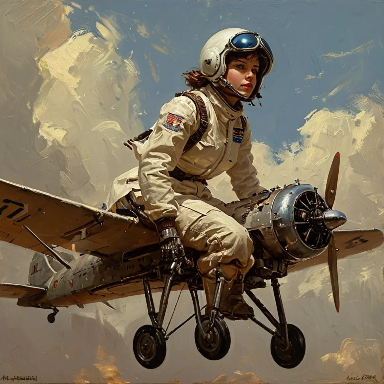 Whiteember Female Robot Pilot, Vintage Monoplane, Mid-air Fl...