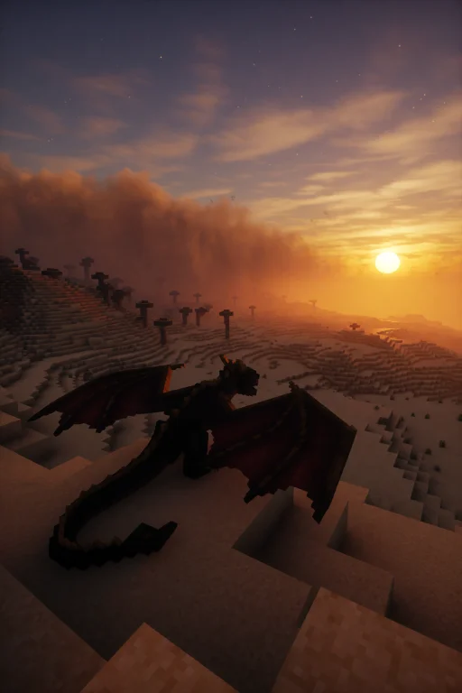 Minecraft Dragon Perched On A Mesa Overlooking A Vast Desert...