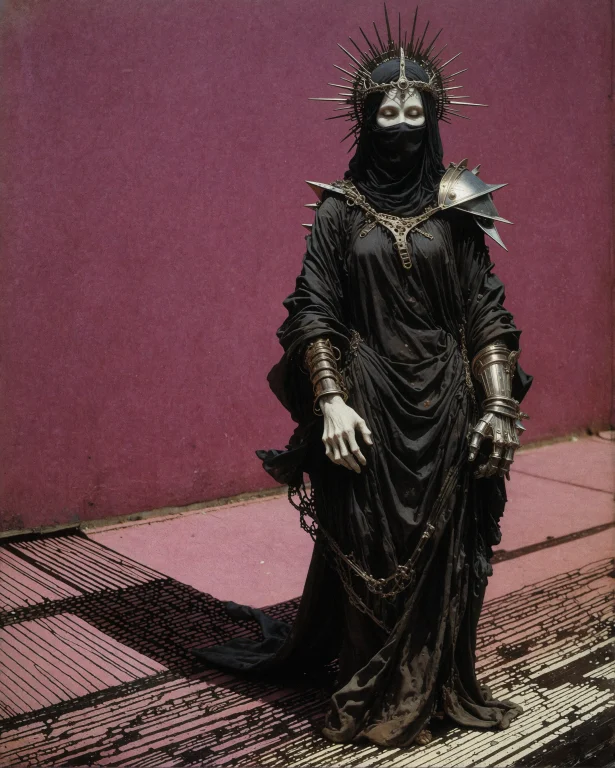 A Woman Stands Alone Against A Solid Magenta Background The...