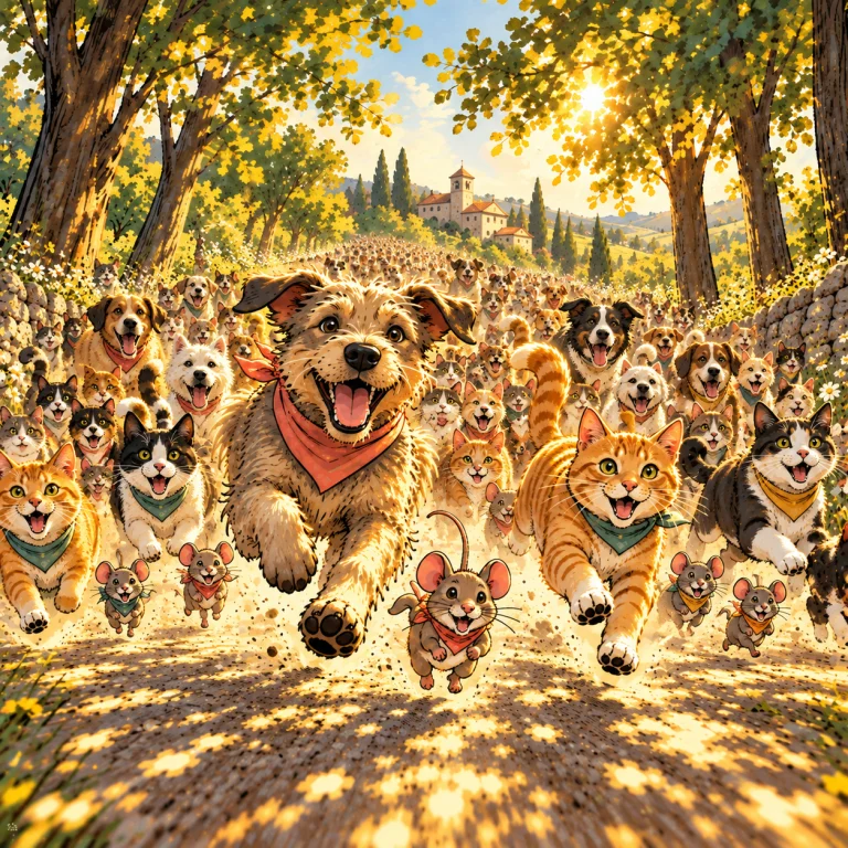 Hundreds Cats Mouses And Dogs Running