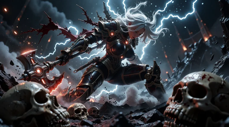 A Digital Illustration Of A Fierce, Female Demon Warrior In...