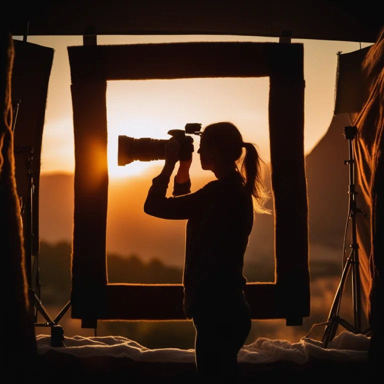 A Photographer Framing A Shot At Golden Hour, Analog Photo,...