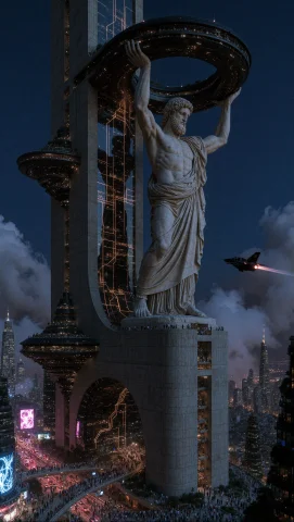 Cinematic Aerial View At Blue Hour Sweeping Across A Vast Fu... — Stable Diffusion AI Prompt: Cinematic aerial view at blue hour sweeping across a vast futuristic metropolis,...