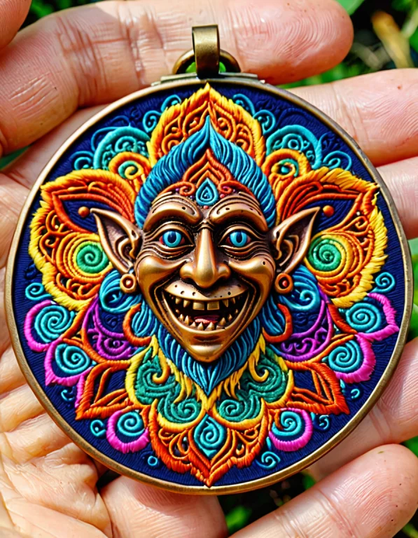 Psychedelic Style, Beautiful Bronze Regular Pattern Person E...