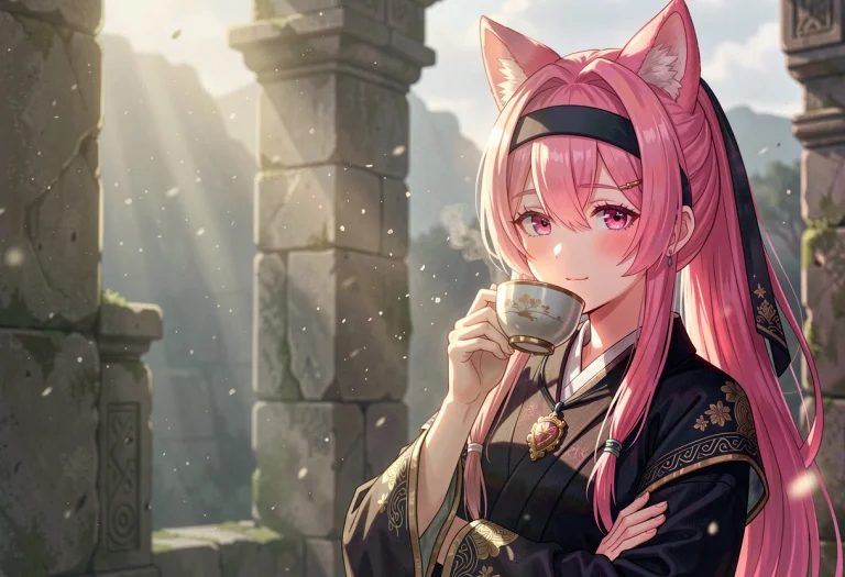 1girl, Pink Hair, Hairband, Gentle Eyes, Traditional Clothes...