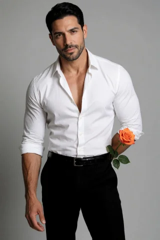 Xshirt1, A Man With Neatly Styled Dark Hair And A Trimmed Be... — Stable Diffusion AI Prompt: Xshirt1, A man with neatly styled dark hair and a trimmed beard stands against a...