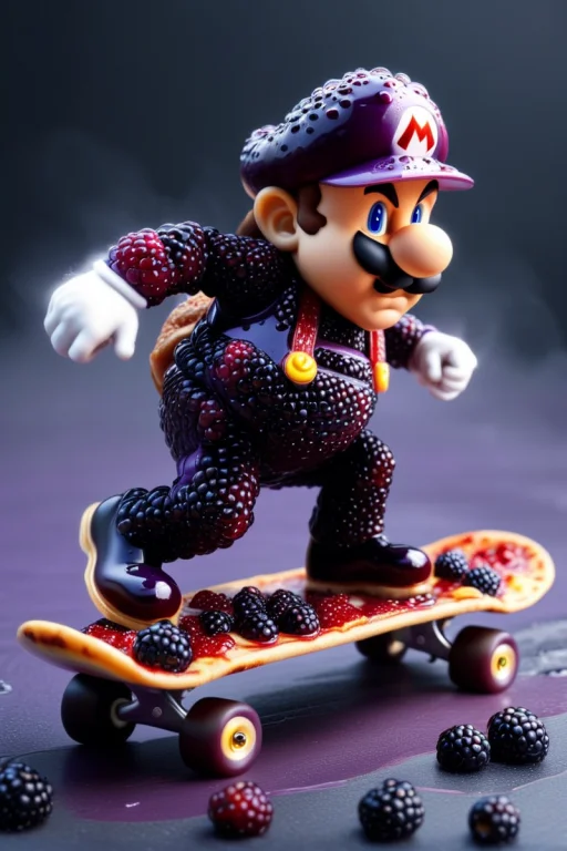 A Cinematic Action Sceen Of A Mario Riding A Skateboard Whil...