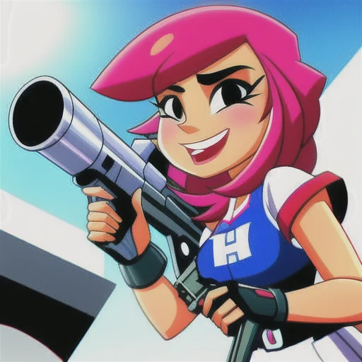 Cartoon Closeup Picture Of A Woman With A Machinegun By Gtec...