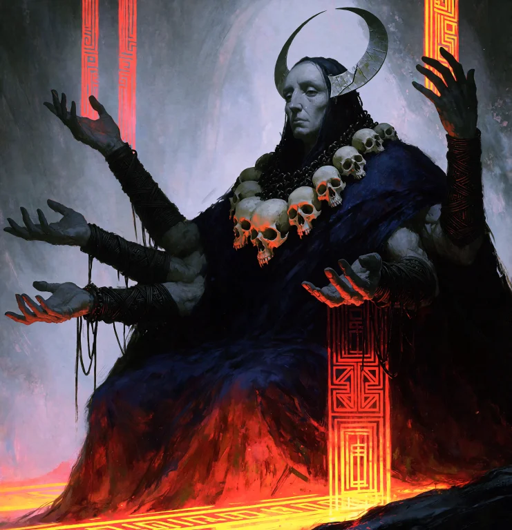 A Multi-armed Deity Seated In Cosmic Stillness Rendered As D...