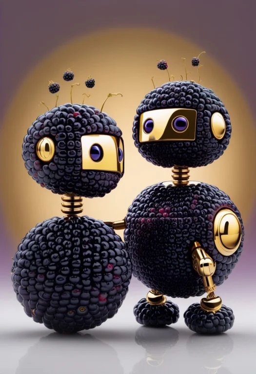 Golden Chatty Robot And His Round Companion A Duo Of Droids...