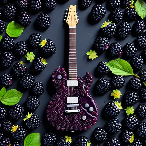 Blackberryworld, An Electric Guitar Lying Flat On A Dark Flo... — SDXL AI Prompt: blackberryworld, an electric guitar lying flat on a dark floor, photographed fro...