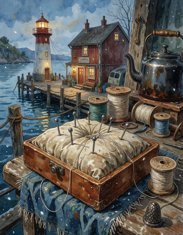 Create A Refined Vertical Scene Depicting A Vintage Sewing B...