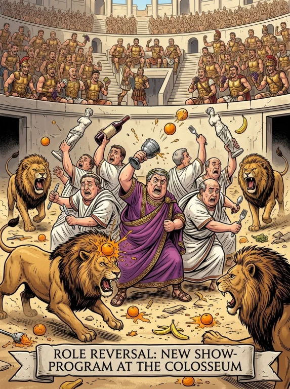 An Epic, High-contrast Historical Comedy Comic Illustration...