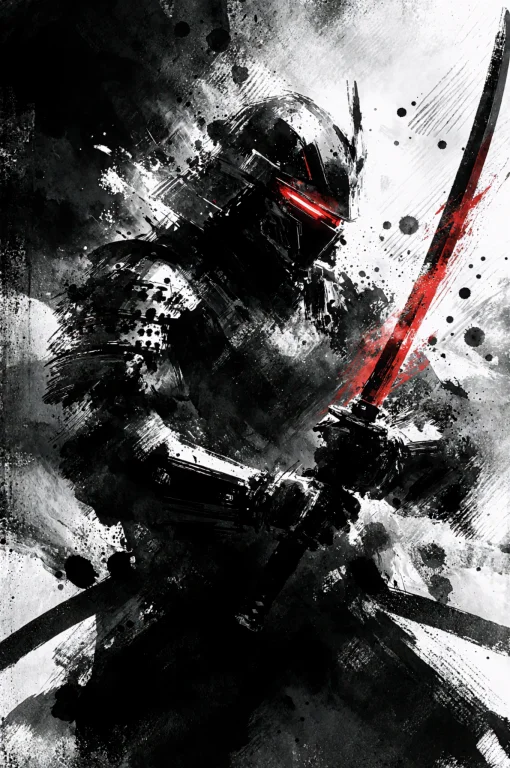 A Cyber Samurai Warrior In Sleek Carbon Fiber Armor, Wearing...