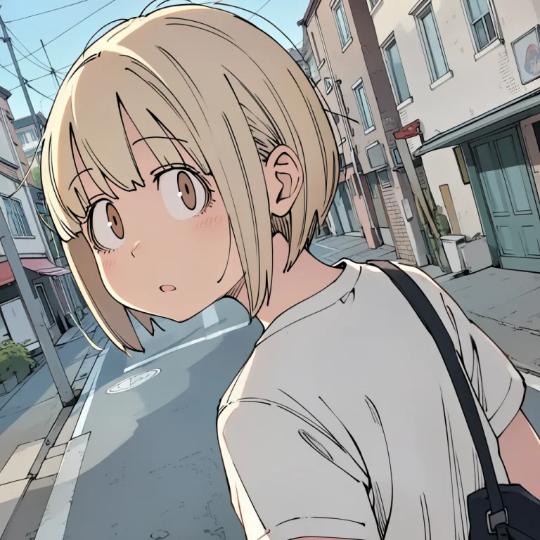Ytmuchinonna, 1girl. Solo, Bob Cut, Blonde Hair, Brown Eyes,...