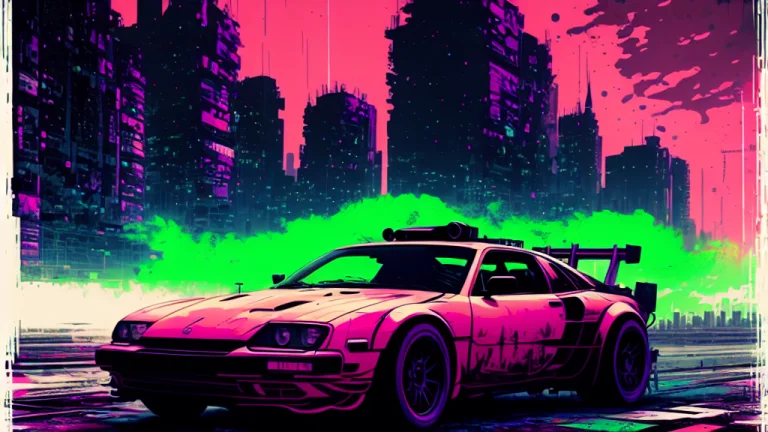Mdjrny-pntrt Illustration Style, Cyberpunk Car, Racetrack, V...