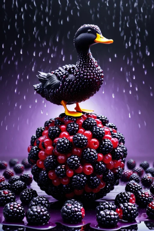 Tiny Duck Jumping On A Big Red Ball, Scenery, Surreal.. Blac...