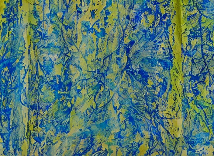 A Wjqfrottage, Pattern On Paper, Blue And Green Hues