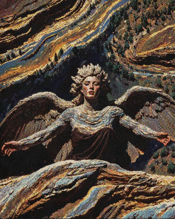 Dcdrkfntsy. A Winged Figure Emerges From Textured Earth As I...