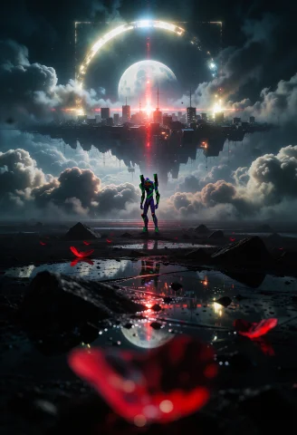 Blurr, Blurr, Grainy , Evangelion Unit-01 Standing Alone In... — Stable Diffusion AI Prompt: blurr, blurr, grainy , Evangelion Unit-01 standing alone in the center of an end...