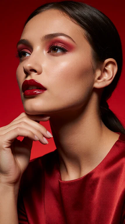 Close-up Portrait At Eye Level, Womans Face And Upper Torso...