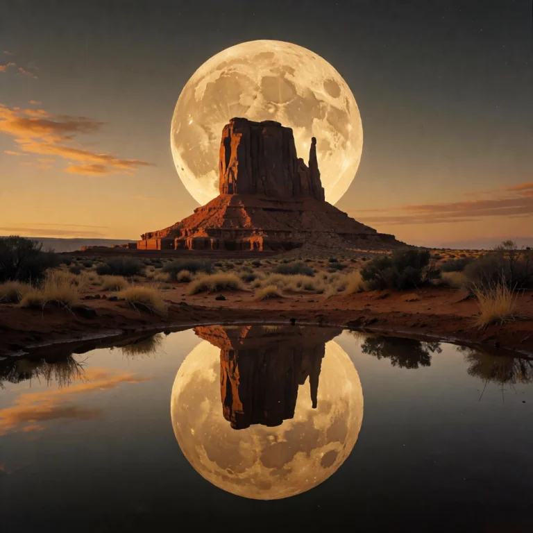 Surrealist Digital Composition, Colossal Golden Moon Dominat...