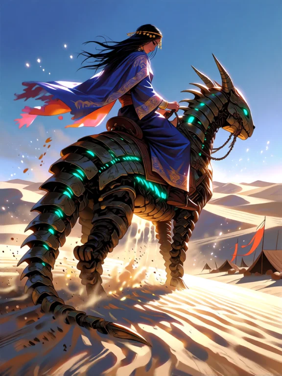 This Is A Digital Artwork Of A Desert Nomad Queen Riding Ato...