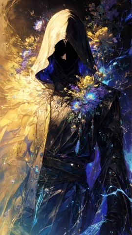 A Mysterious Hooded Figure Emerges From Shadows Bathed In A... — Stable Diffusion AI Prompt: A mysterious hooded figure emerges from shadows bathed in a dynamic gradient of...