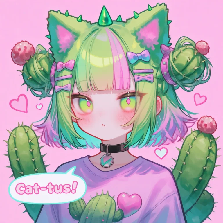 Pastel Color Palette, Aesthetic. A Jirai Kei Cactus Girl Wit...