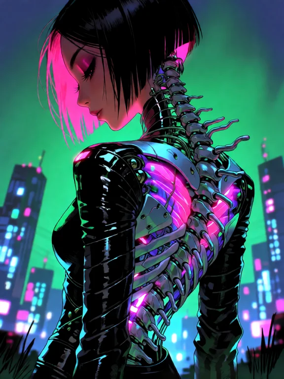 Digital Artwork Of A Cyberpunk-style Woman With A Black Bob...