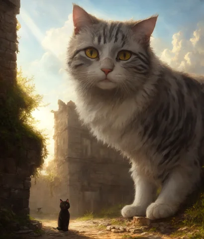 Block Paint Depicting A Cat In A Ruins Landscape0.001, Posed... — Stable Diffusion AI Prompt: block paint depicting a cat in a (ruins landscape:0.001), posed character portra...