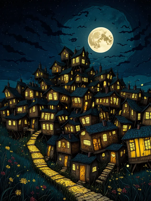 Whimsical Folk-art Style Illustration Of A Tall Asymmetrical...