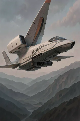 A White Aircraft With Dark Stripes Is Shown Mid-flight Again... — FLUX AI Prompt: A white aircraft with dark stripes is shown mid-flight against a mountainous bac...