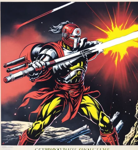 Cyborg Samurai Shooting From Large Laser Cannon Illustration... — Stable Diffusion AI Prompt: cyborg samurai shooting from large laser cannon illustration, mysterious, rectan...