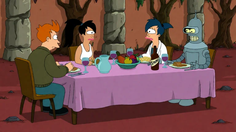 Ftrmssn2, Four Figures Are Seated Around A Long Table Covere...