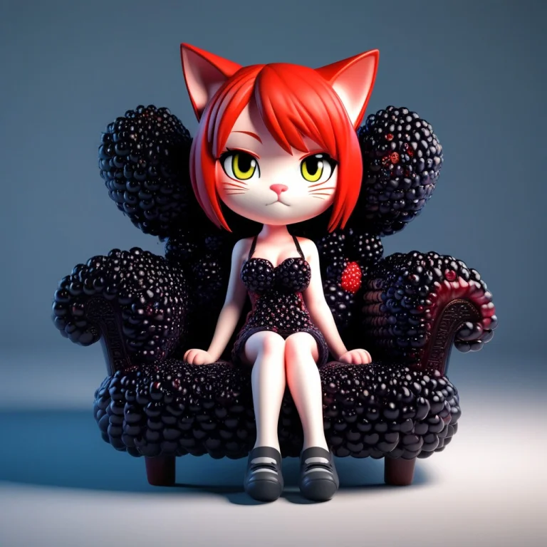 A 3d Chibi Anime Red Hair Cat Girl Sit On Blackberryworld So...