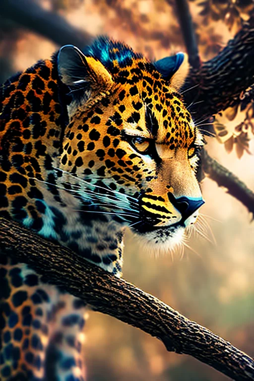 Close-up Low Angle Deep Focus Shot Of Leopard1.2 In Tree, Be...