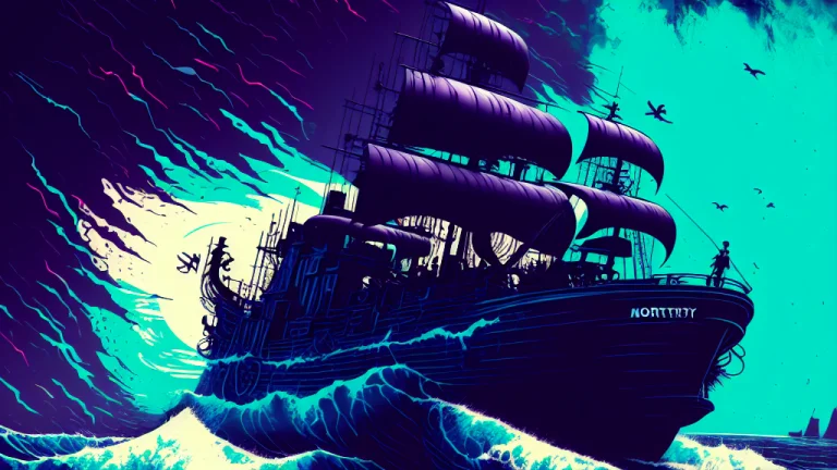 Mdjrny-pntrt Illustration Style, Ocean, Pirate Ship, Sea, Co...
