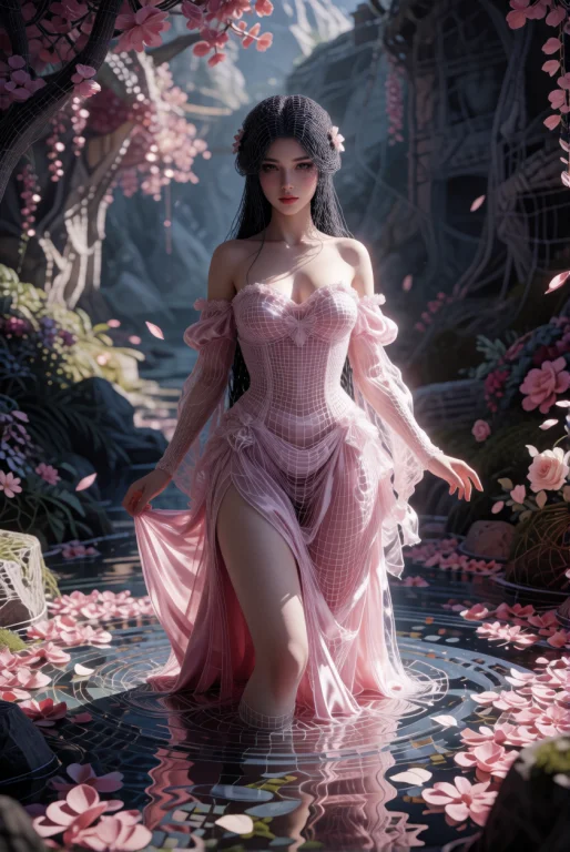 3dworld A Young Woman Wades Through A River Of Petals In A H...