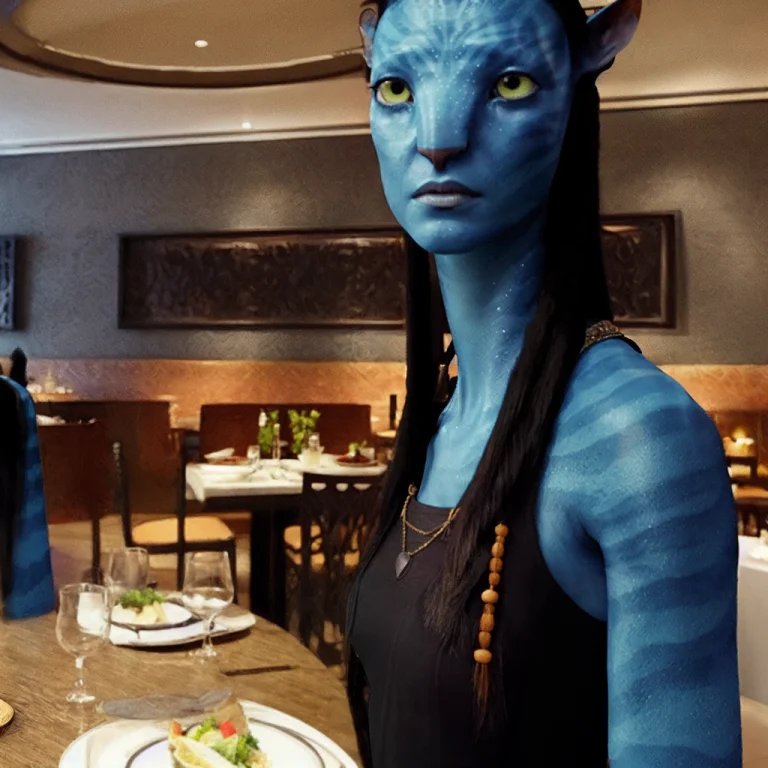 Avatar Style, Woman, Black Dress, Restaurant