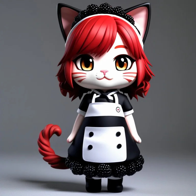 A 3d Chibi Anime Red Hair Cat Girl Wear Blackberryworld Chef...