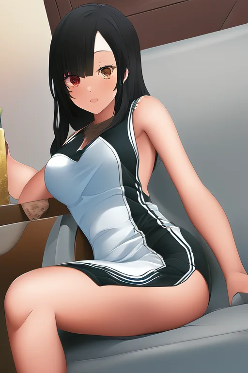 1girl, Woman, Flat Chest, Colorful Eyes, Indoors, Sitting, S...