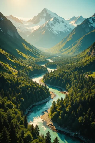 Nature, A Breathtaking Aerial Landscape Photograph Of A Wind... — Stable Diffusion AI Prompt: nature, A breathtaking aerial landscape photograph of a winding river meandering...