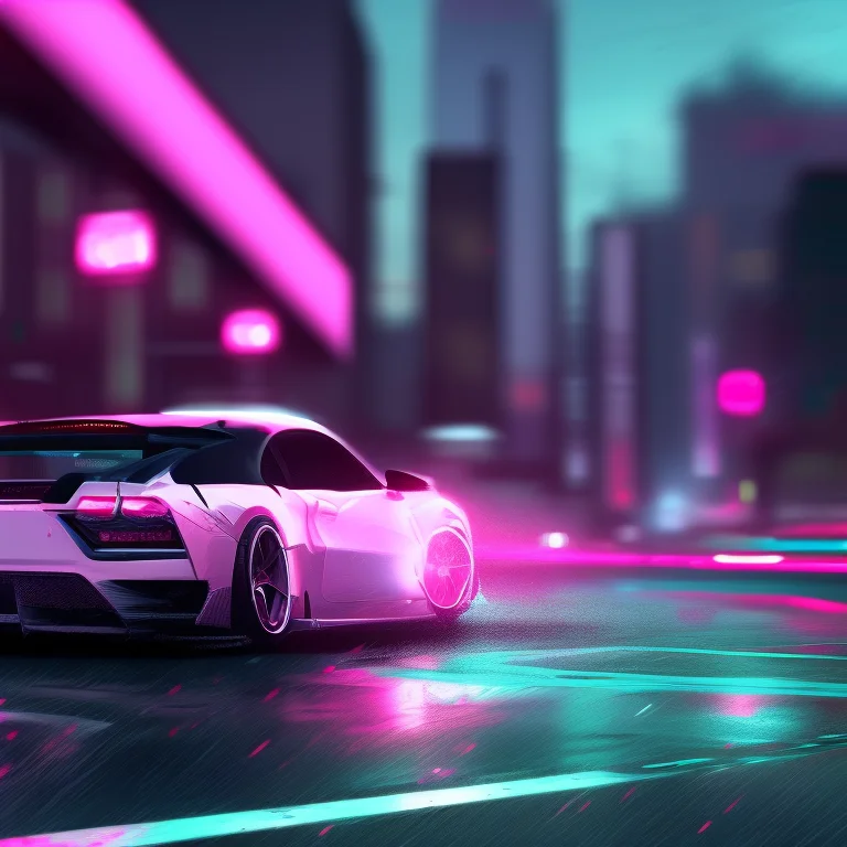 A Photo Of A Car Driving Down A Road With A City In The Back...