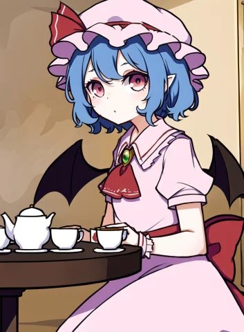 Masterpiece, Ascot, Bat Wings, In Ornate Room, In Mansion, T... — Stable Diffusion AI Prompt: masterpiece, ascot, bat wings, in ornate room, in mansion, tea set, table, blue...