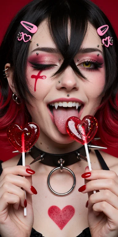 1girl, Black Collar, Candy, Collar, Crossed Bangs, Double-pa...
