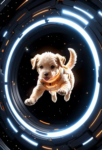Ultra-realistic And Detailed Image Of A Futuristic Golden Do... — SDXL AI Prompt: ultra-realistic and detailed image of a futuristic golden doodle puppy mix jumpi...