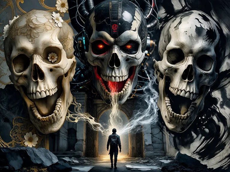 Bradhamel Art Style,create A Cinematic Skull Scene Where Thr...